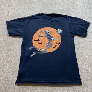 Funny Skeleton Volleyball Shirt Womens Black Halloween Spooky Fun Graphic Tee‎